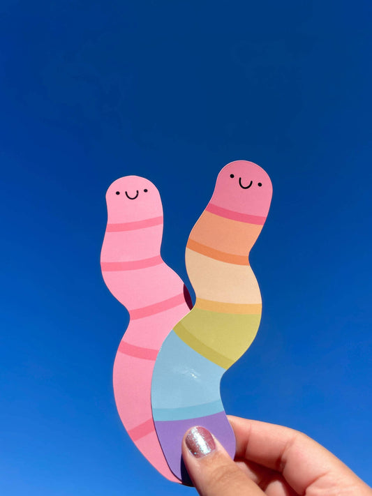 Worm Bookmark - Pink or Rainbow