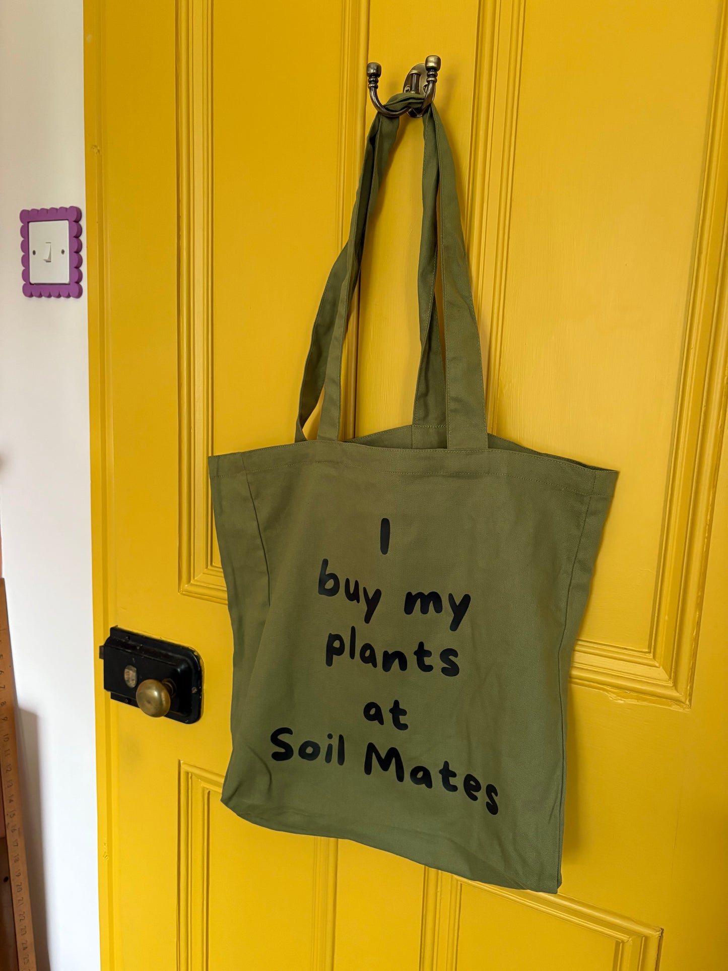 I buy my plants at Soil Mates - green with black cotton tote bag