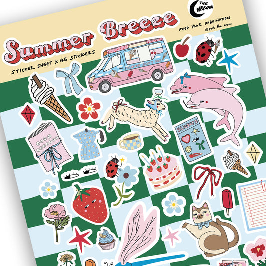 A5 Summer breeze sticker sheet, trinket design, scrapbooking