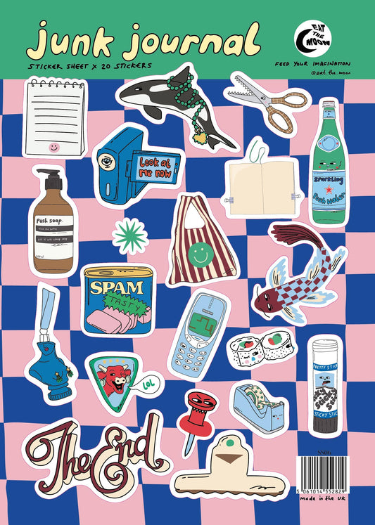 A5 sticker sheet; junk journal design, scrapbook stickers