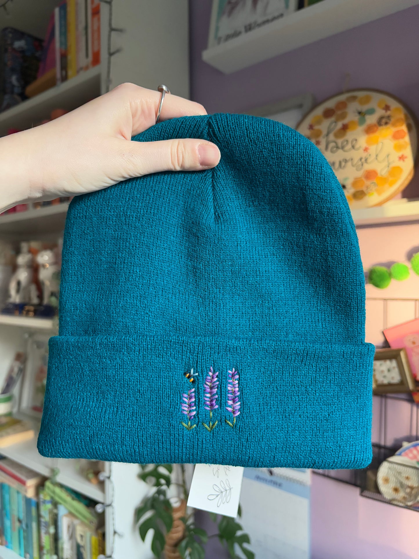 Embroidered Adult Beanie Hat Lavender