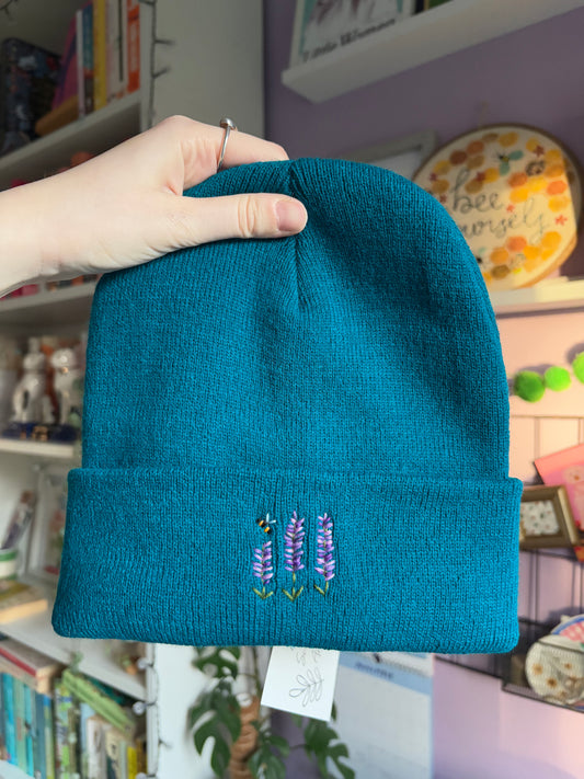 Embroidered Adult Beanie Hat Lavender