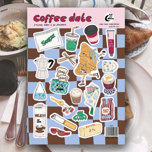 A5 sticker sheet junk journal, coffee dates design