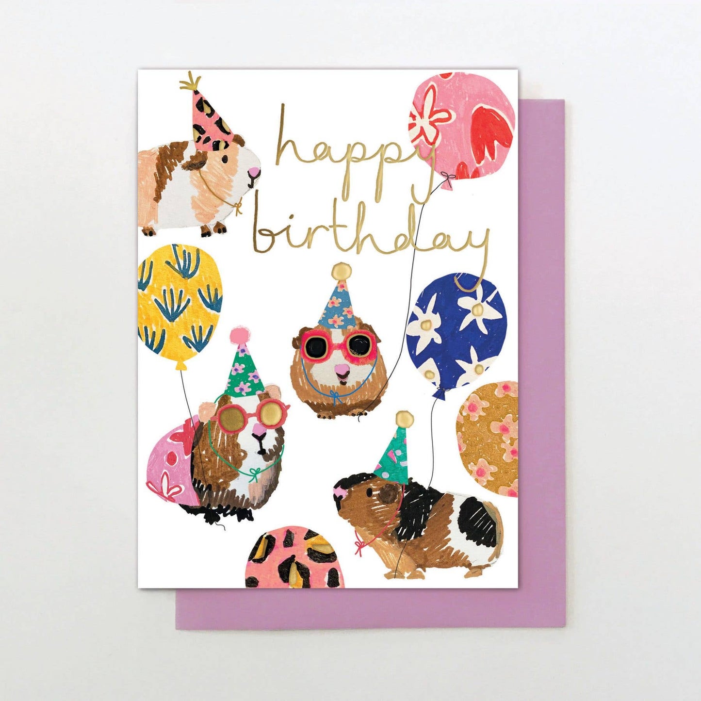 Guinea Pigs With Balloons Card