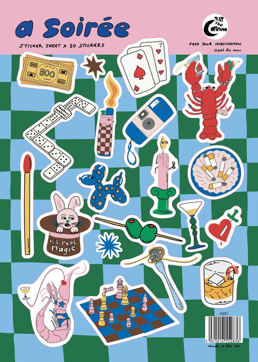 A5 sticker sheet; soiree party design, journal stickers