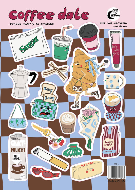 A5 sticker sheet junk journal, coffee dates design