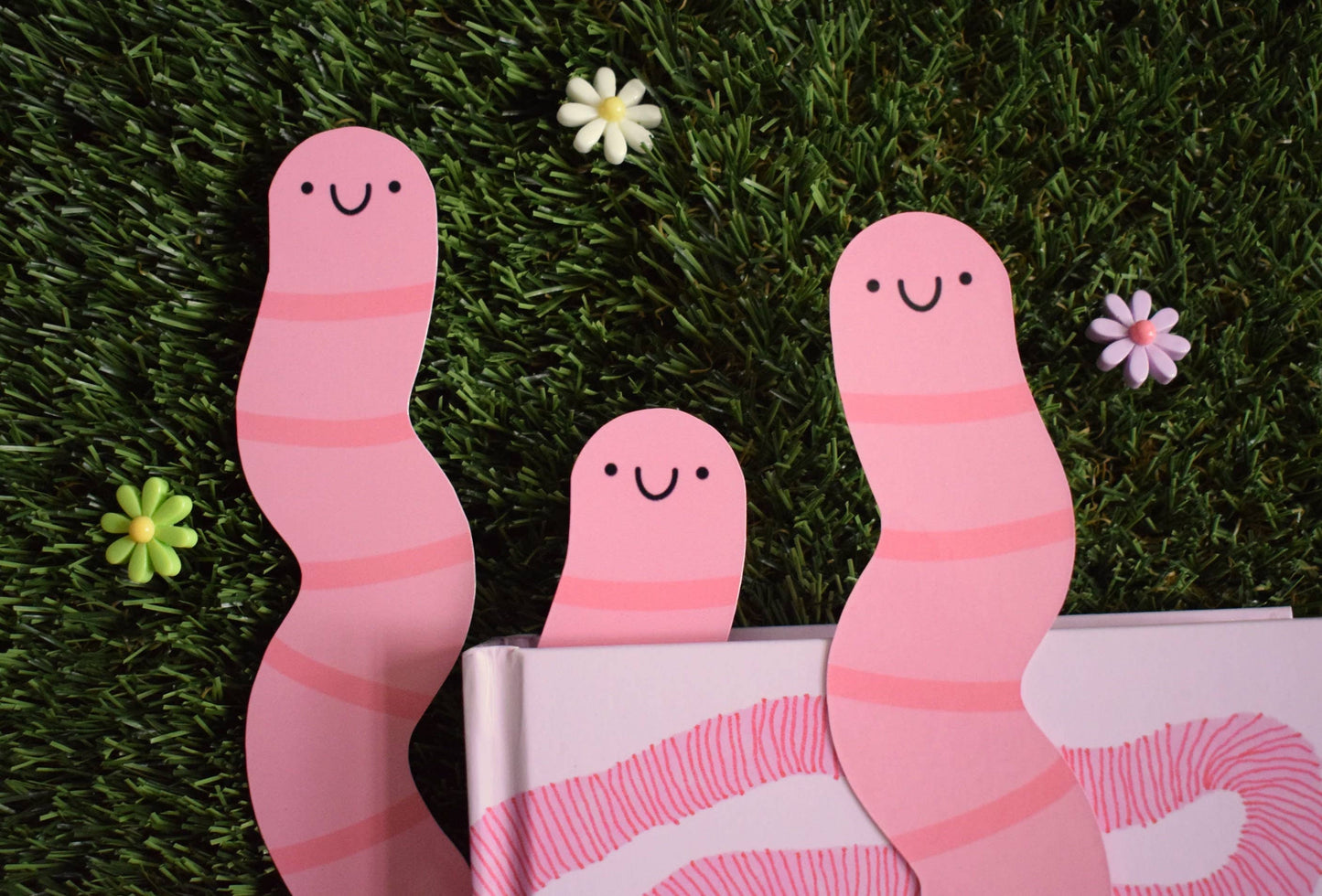 Worm Bookmark - Pink or Rainbow