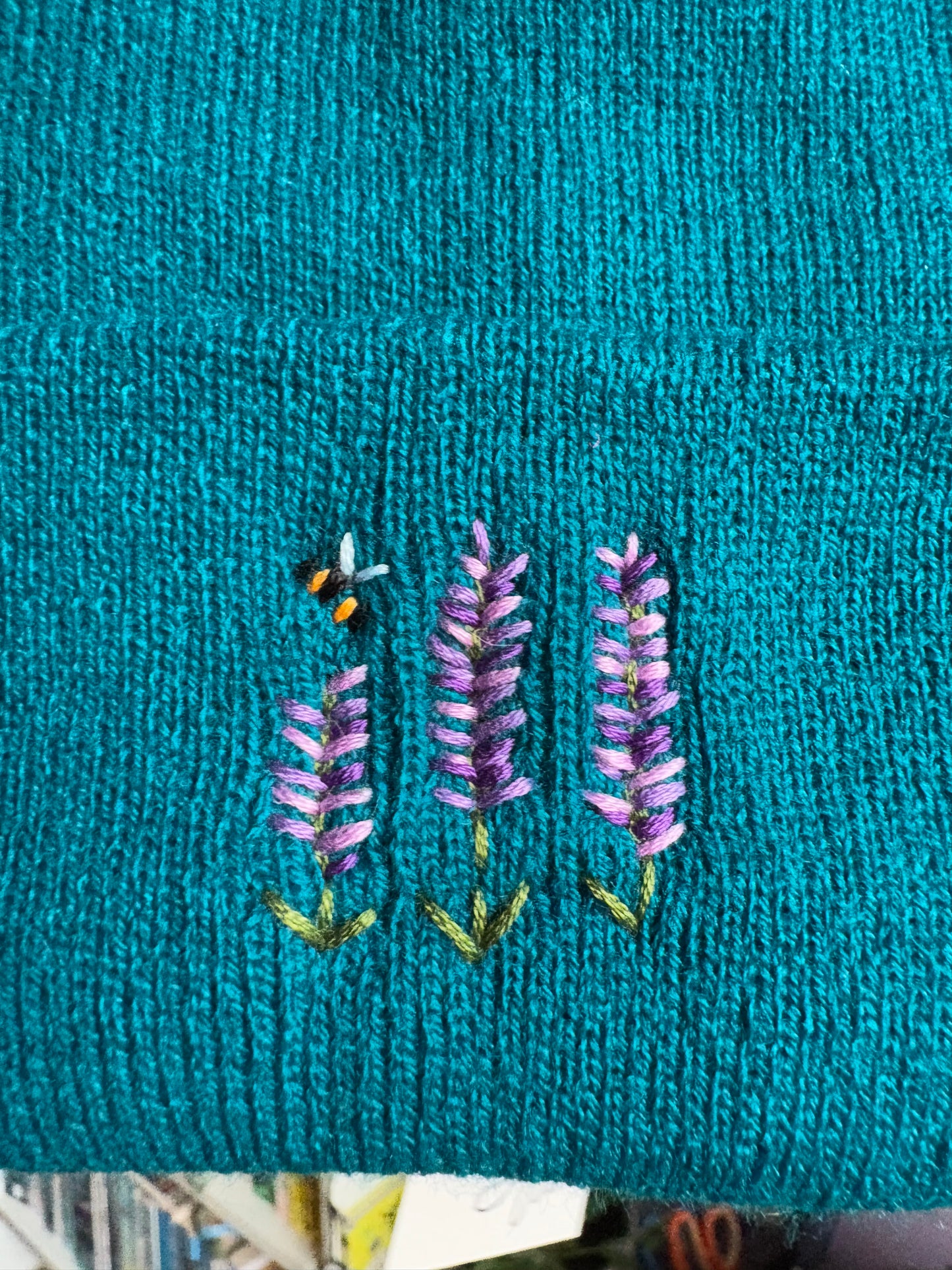 Embroidered Adult Beanie Hat Lavender