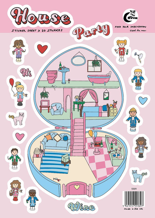 A5 sticker sheet, house party nostalgia, junk journalling
