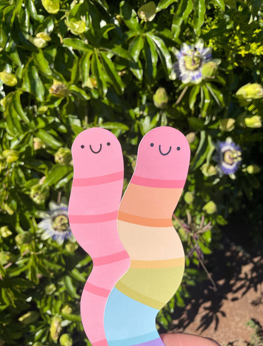 Worm Bookmark - Pink or Rainbow