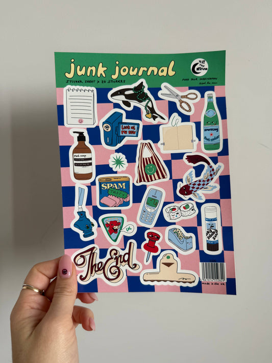 A5 sticker sheet; junk journal design, scrapbook stickers