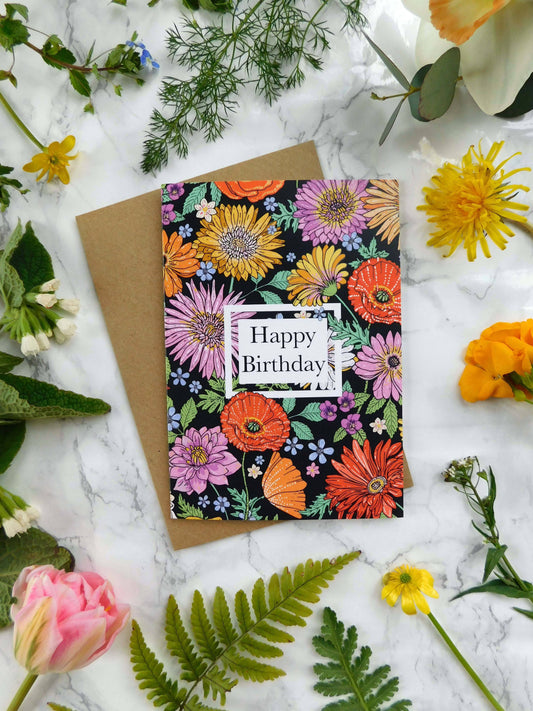 Retro Inspired Florals Birthday Card