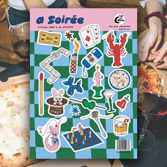 A5 sticker sheet; soiree party design, journal stickers
