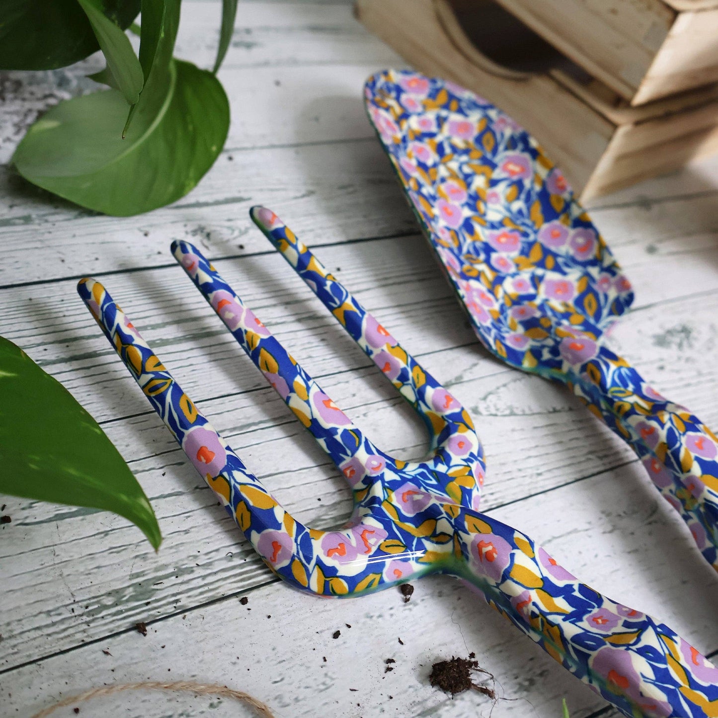 Fork and Trowel Garden Tool Set - Floral Design